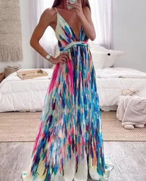 Abito da sera elegante casual con linea a trapezio Abito a maniche lunghe con scollo a V profondo Abito estivo alla moda con bre