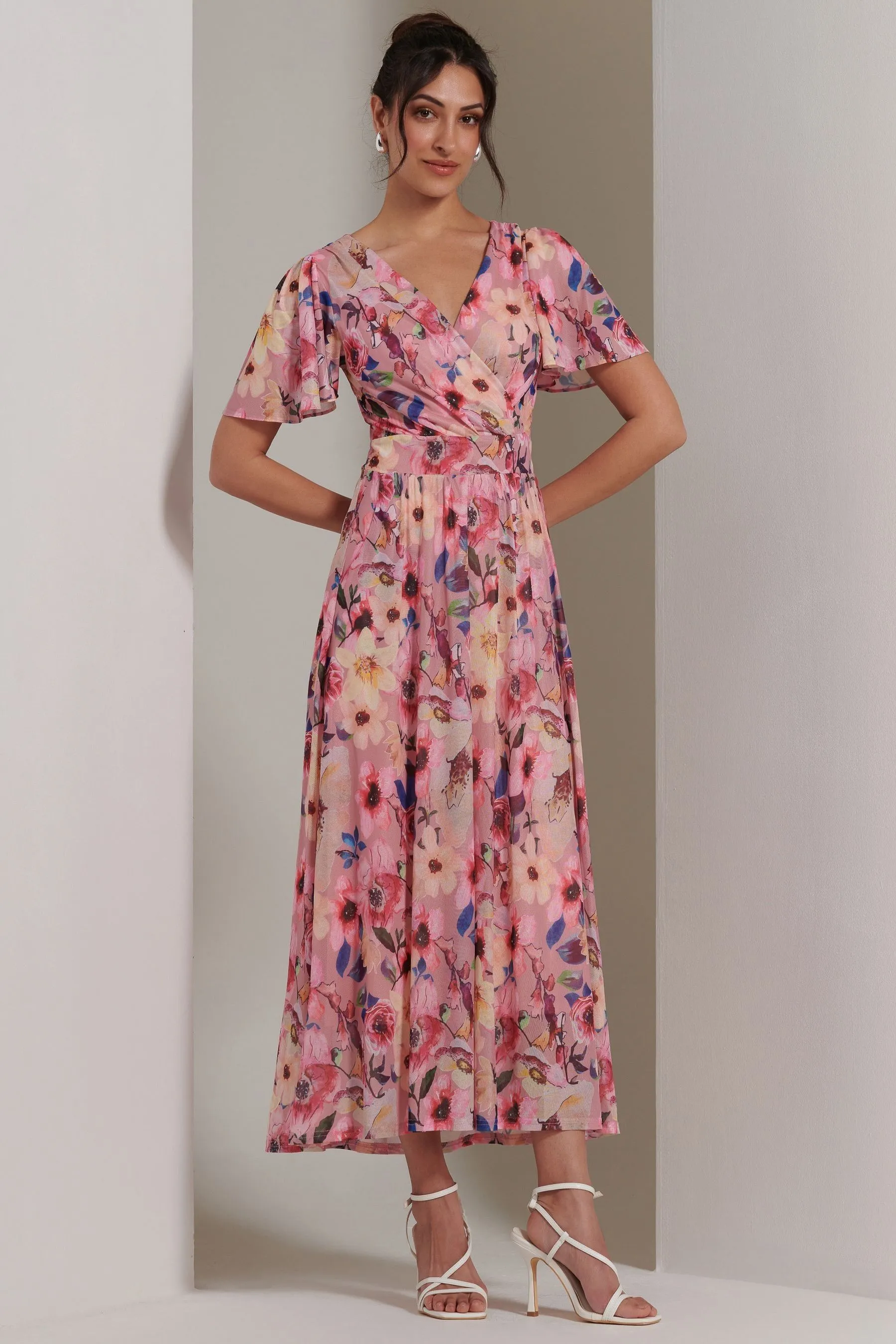 Jolie Moi - Evelyn - Abito maxi in rete con maniche a farfalla