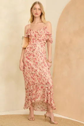 Love & Roses - Abito al polpaccio con spalle scoperte e stampa
