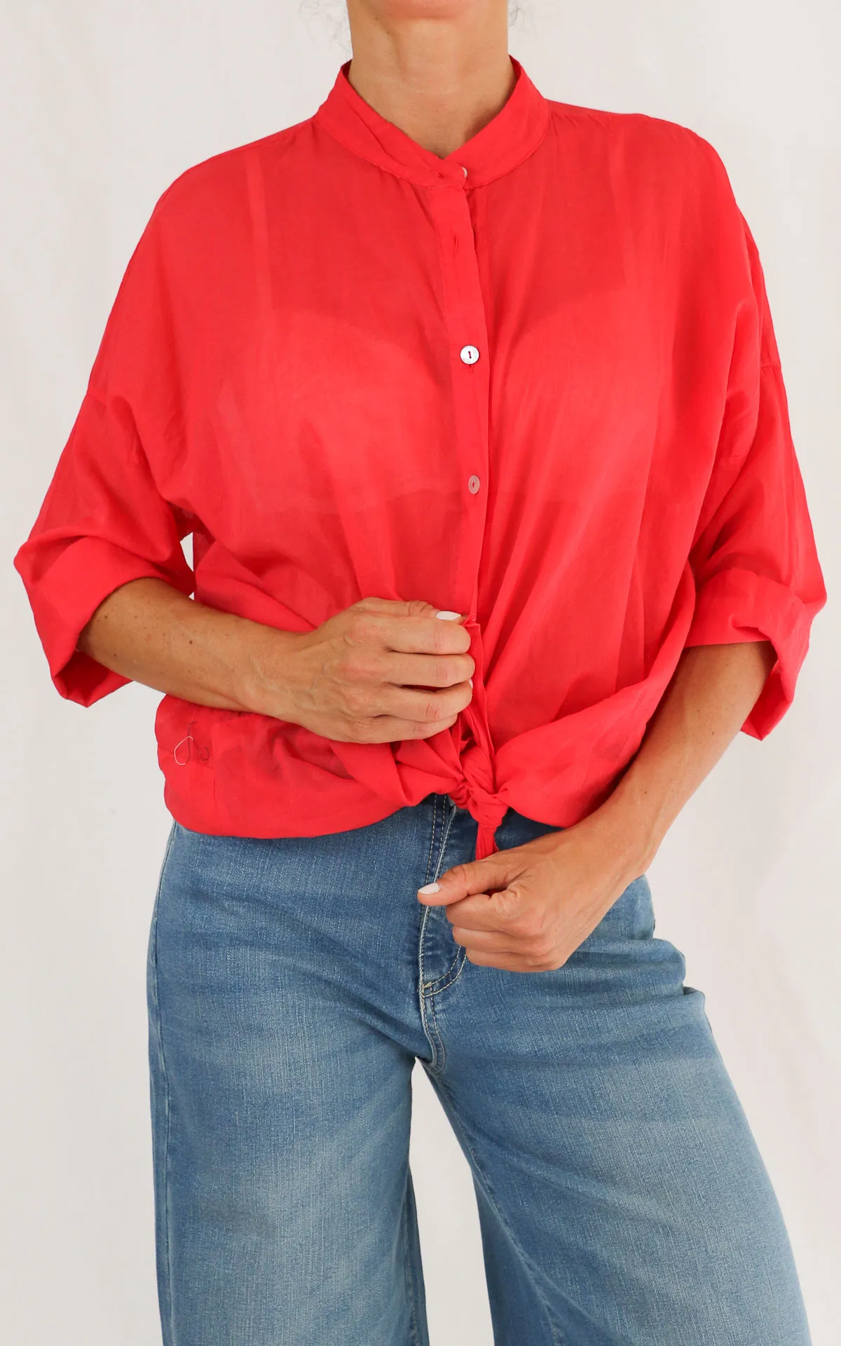 OFF-ON- Camicia mussola tinta unita – CORALLO