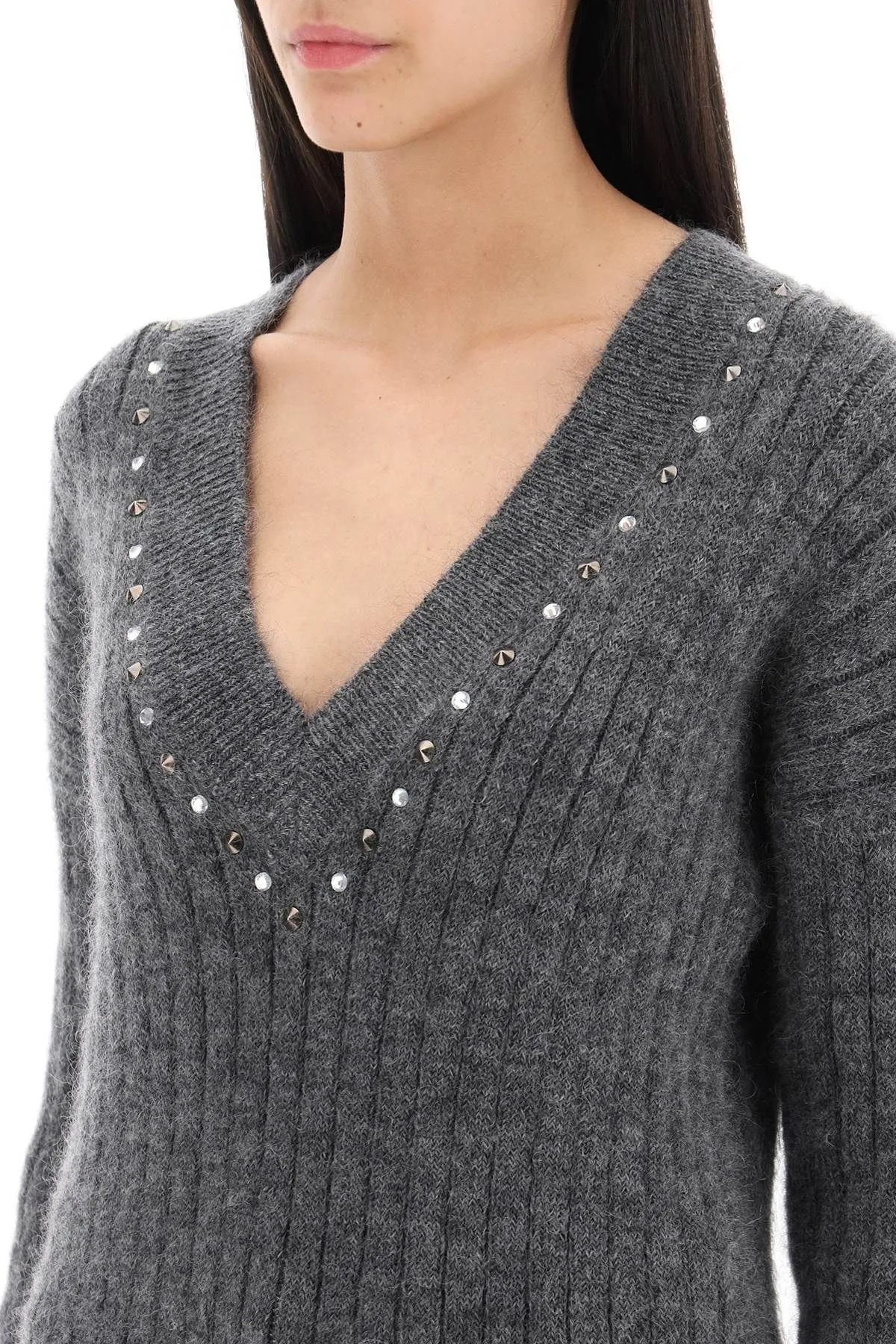 PULLOVER IN LANA CON BORCHIE E CRISTALLI