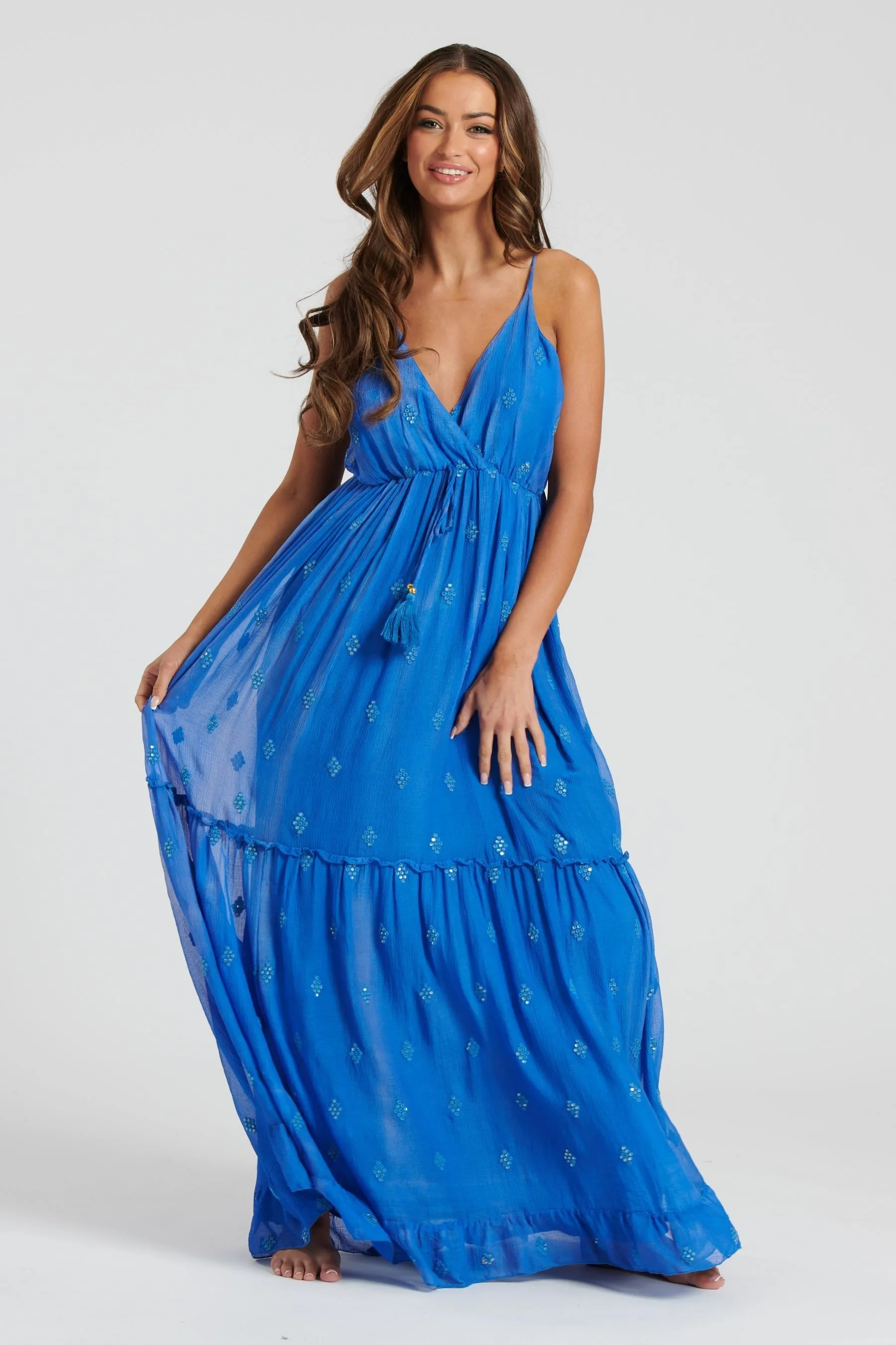 South Beach Paillettes - Abito maxi con scollo a V e spalline sottili